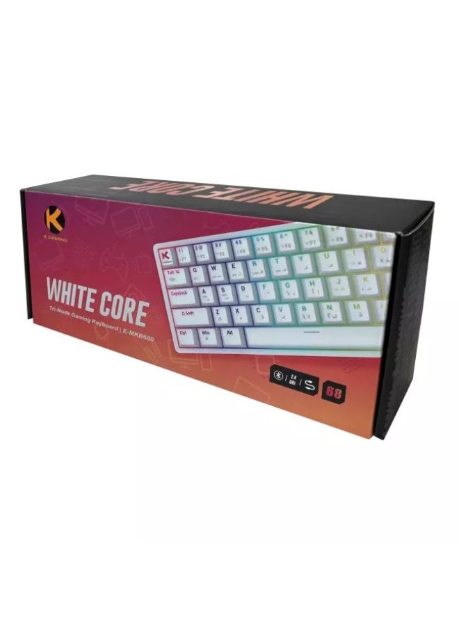كي قيمنق لوحة مفاتيح ألعاب ميكانيكية K Gaming WhiteCore بـ 68 مفتاحًا، اتصال ثلاثي (2.4 جيجاهرتز لاسلكي، بلوتوث وUSB Type-C)، مفاتيح Blue، إضاءة RGB، مفاتيح قابلة للاستبدال (Hot-Swappable)، تخطيط عربي/إنجليزي - أبيض - Image 3