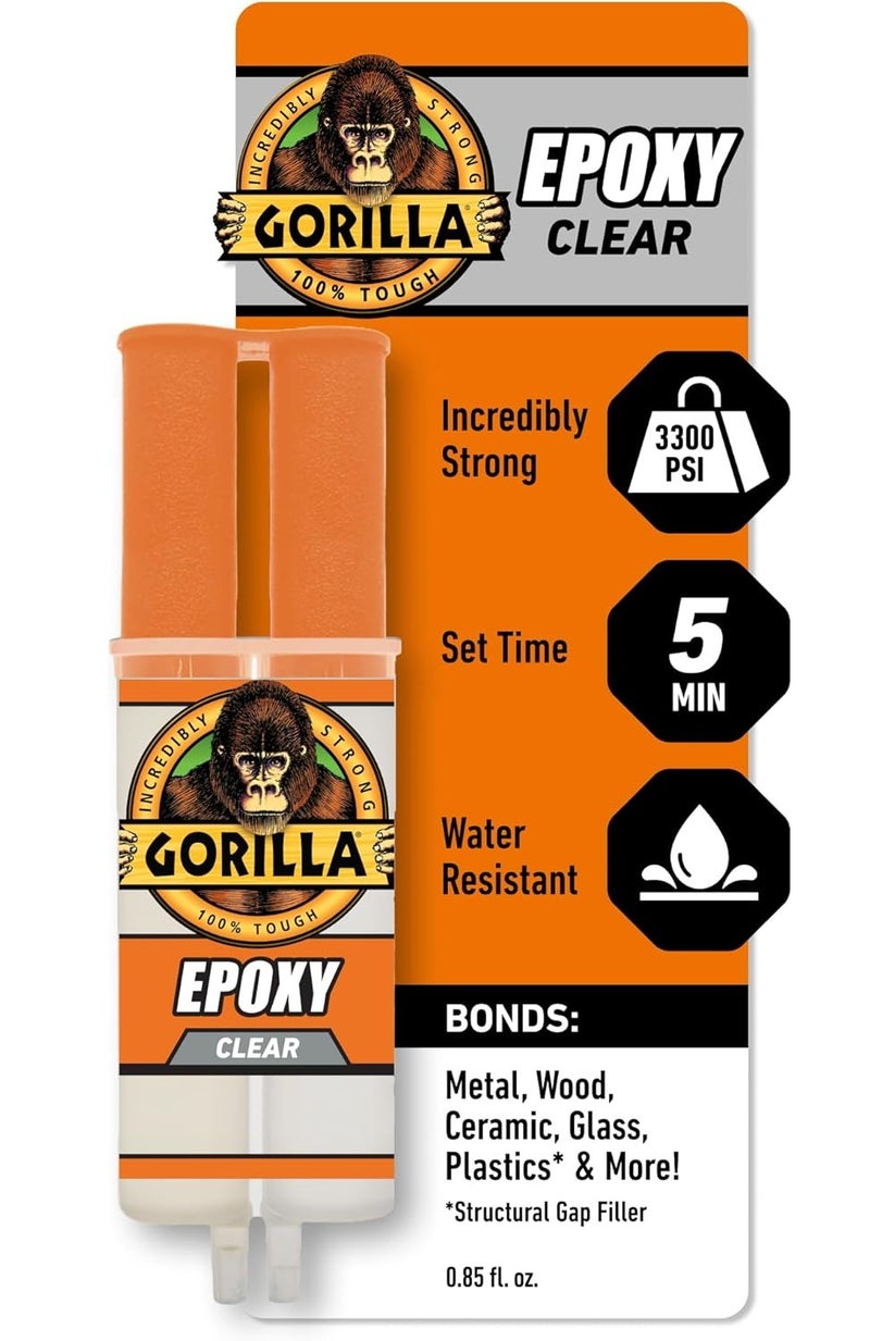 Gorilla Clear Epoxy Adhesive 0.85oz – Strong 2 Part Epoxy Glue for Metal, Wood, Plastic, Ceramic & Glass, Fast Set 5 Minute Waterproof Bonding Adhesive for Repairs & DIY - Image 1
