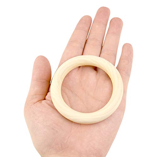 Thyores 20 Pieces 70mm Wooden Rings, Natural Unfinished Solid Wooden Rings for Craft DIY, Jewelry Making - Image 3