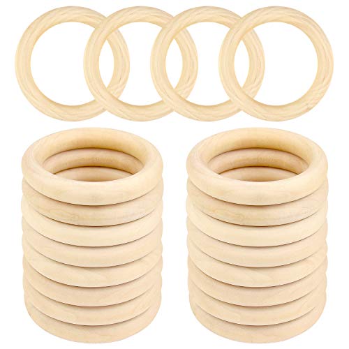 Thyores 20 Pieces 70mm Wooden Rings, Natural Unfinished Solid Wooden Rings for Craft DIY, Jewelry Making - Image 1