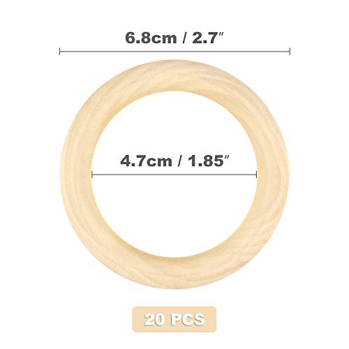 Thyores 20 Pieces 70mm Wooden Rings, Natural Unfinished Solid Wooden Rings for Craft DIY, Jewelry Making - Image 2