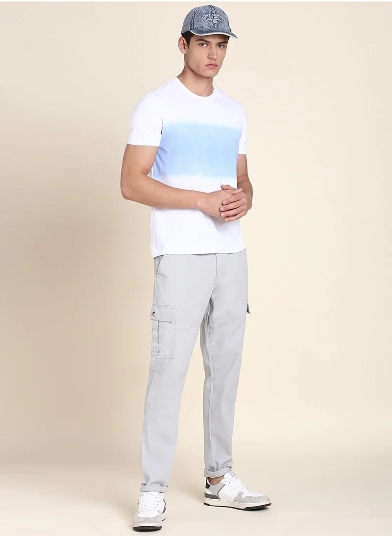 دينيس لينغو Light Grey Slim Fit Solid Trouser for Men - Cotton Blend, Full Length, Button & Zip, Mid Rise, Casual