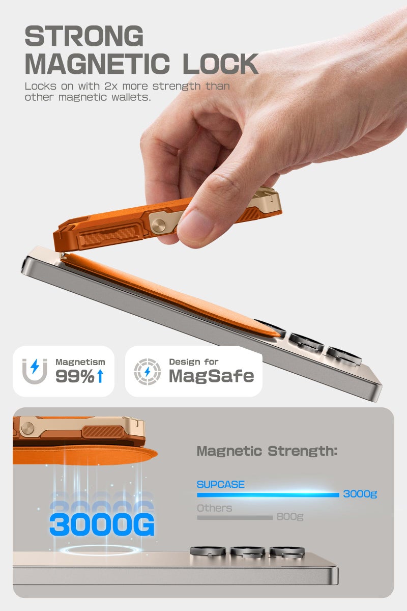 SUPCASE لمحفظة MagSafe، محفظة مغناطيسية للرجال، [حامل 5 بطاقات] [حامل قابل للتعديل] [حماية RFID] حامل بطاقات الهاتف ثلاثي القوائم لهواتف Samsung Galaxy S26/S25، Google Pixel 10 و iPhone 17/16/15، لون مرجاني - Image 3