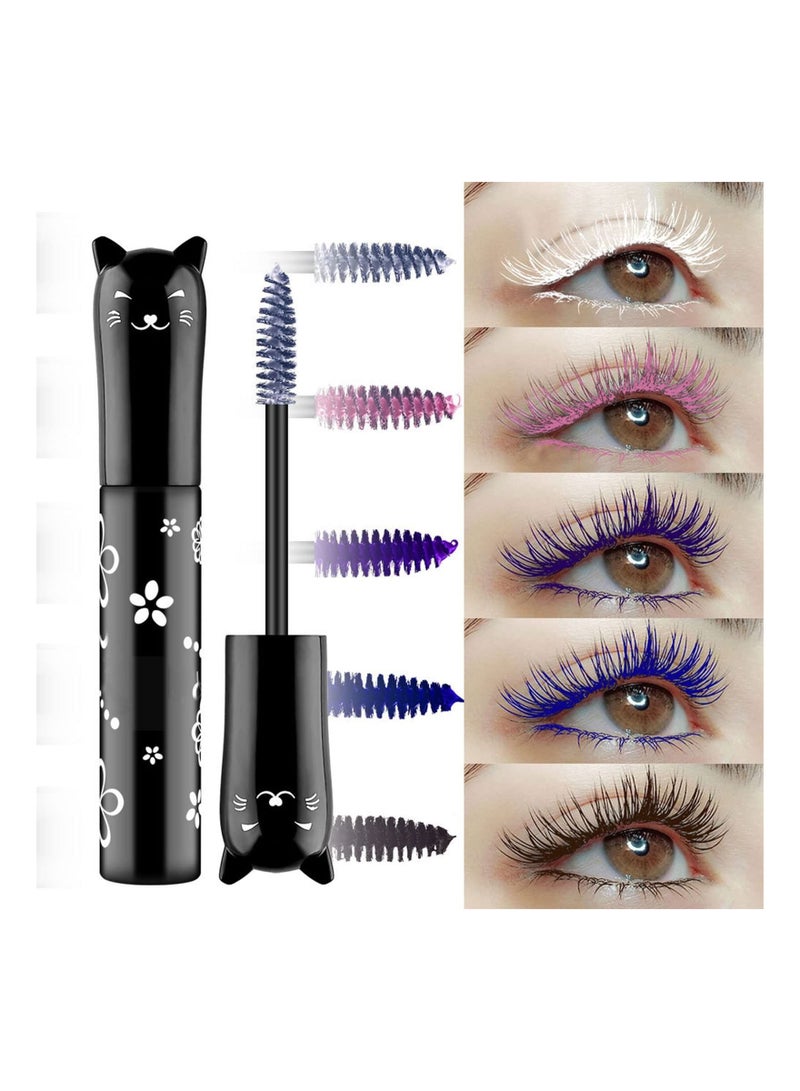 Colored Eyelash Mascara Set, 5 Colors Colorful Waterproof Rainbow Fiber Eyelashes Long Lasting Thick Volume Eye Lash for Women Cruelty Free Vegan Natural Makeup All Day - Image 2