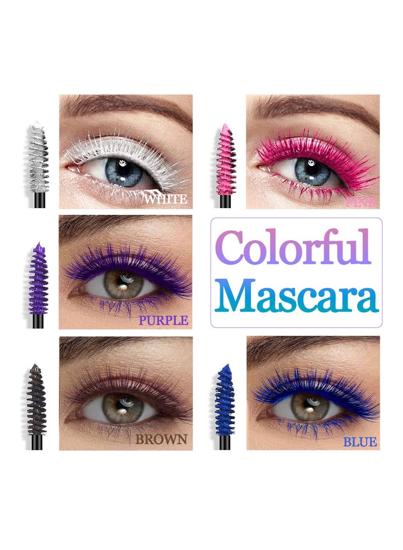 Colored Eyelash Mascara Set, 5 Colors Colorful Waterproof Rainbow Fiber Eyelashes Long Lasting Thick Volume Eye Lash for Women Cruelty Free Vegan Natural Makeup All Day - Image 4