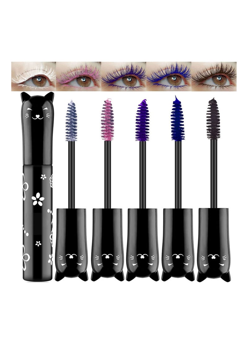 Colored Eyelash Mascara Set, 5 Colors Colorful Waterproof Rainbow Fiber Eyelashes Long Lasting Thick Volume Eye Lash for Women Cruelty Free Vegan Natural Makeup All Day - Image 1