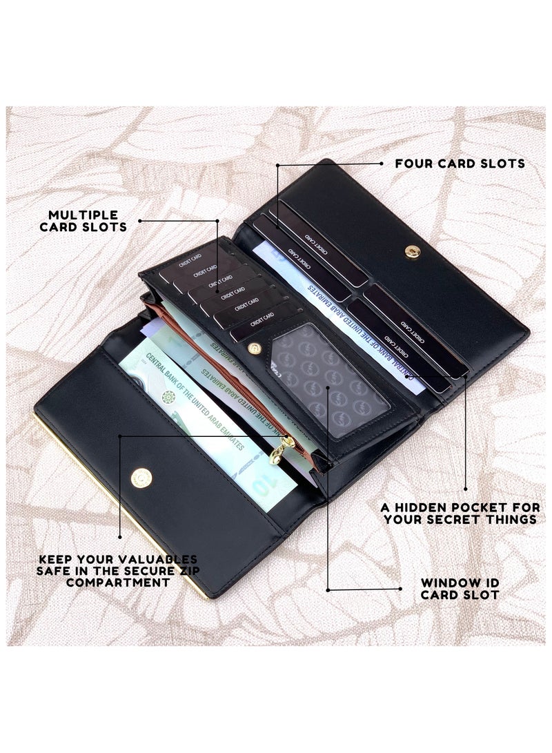 Classic Milano Premium Faux Leather Long Wallet for Women with Snap Closure | Ladies Wallet Card Holder Purse | Slim Women's Wallet for Daily Use, Travel, and Gifting - Image 2