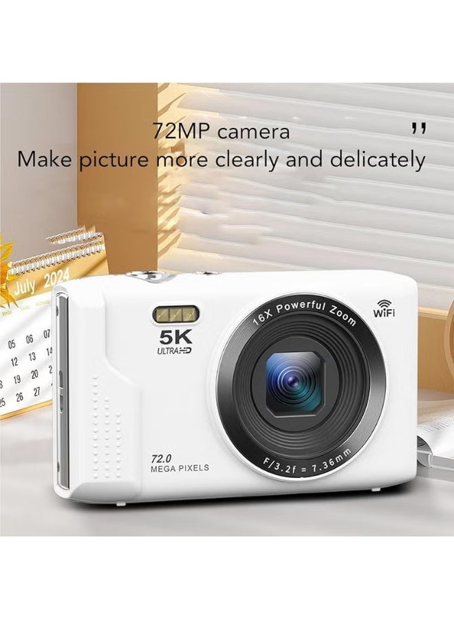Vbestlife 5K Digital Camera 72MP UHD 16X Zoom Autofocus Point Shoot Small Travel Camera with Flash 2 8 Inch Screen 64GB White - Image 2