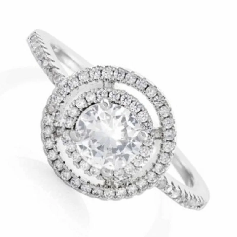 باكلي لندن BUCKLEY LONDON THE CARAT COLLECTION - CLEAR SOLITAIRE DOUBLE HALO RING