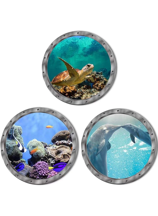 S-TOP Under The Sea Nature Scenery Ocean Animals World Sea Turtles Dolphins Coral 3D Wall Decals Peel and Stick Vinyl Stickers, 3 Pieces - Image 1