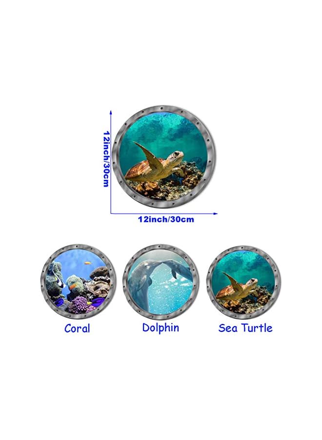 S-TOP Under The Sea Nature Scenery Ocean Animals World Sea Turtles Dolphins Coral 3D Wall Decals Peel and Stick Vinyl Stickers, 3 Pieces - Image 3