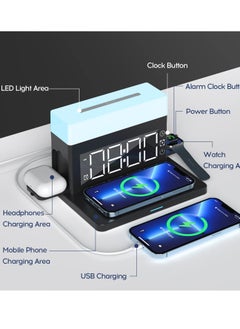 SYOSI Wireless Charging Station with Digital Alarm Clock, Night Light,18W Fast Charger Compatible with iPhone/Samsung Galaxy, for AirPods/Apple Watch  - Image 3