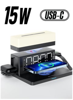 SYOSI Wireless Charging Station with Digital Alarm Clock, Night Light,18W Fast Charger Compatible with iPhone/Samsung Galaxy, for AirPods/Apple Watch  - Image 1