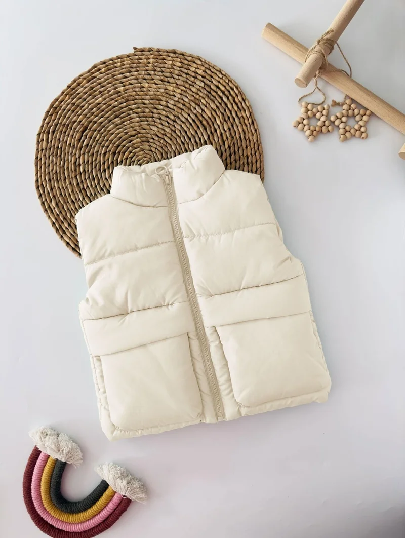Miniğimin Cicileri My Little One's Cici Soft and Stylish Zippered Puffer Vest - Cream