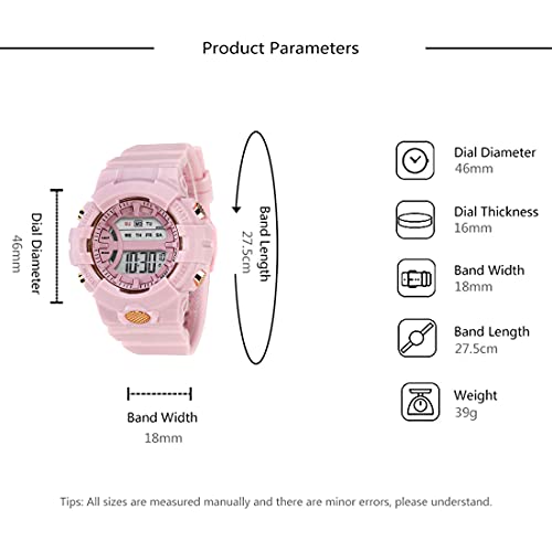 CLOUDWOOD Sports Digital Watch for Girls/Women, Multi Functional Silicon Strap Wrist Watch (Pink) - Image 5