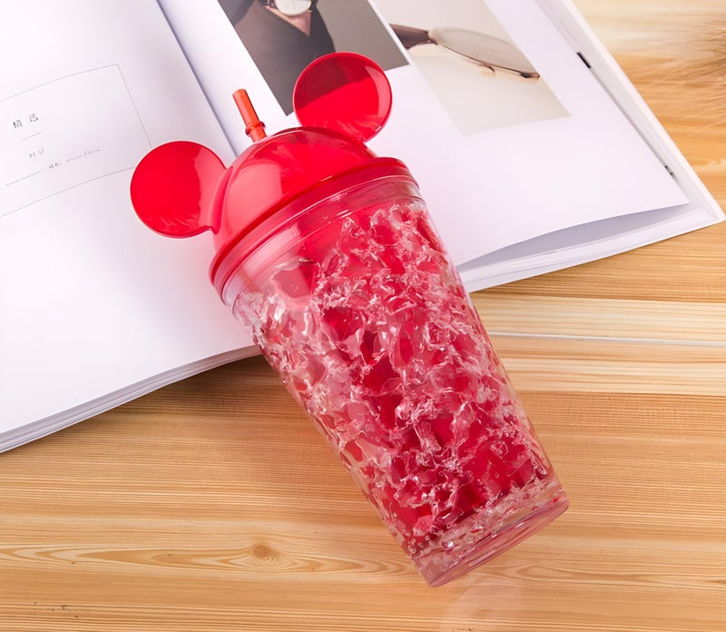 Whitecloud TRANSFORMING HOMES® 450ml Plastic Mug Bottle Jelly Sipper Gel Feezer Sipper Icecream Cup with Straw for Cold Beverages Water and Drinks (Red - 0065 A) - Image 1