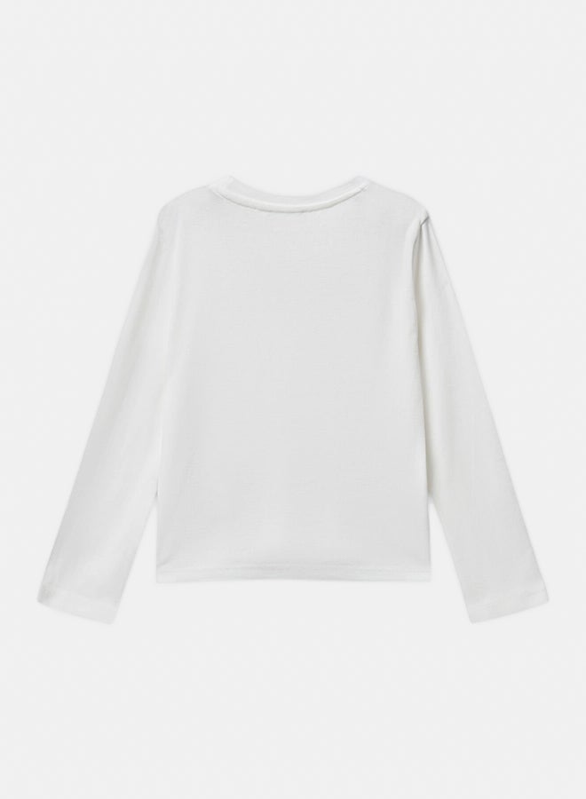 Benetton Girls Long sleeve cotton T-shirt with glittery logo - Image 3