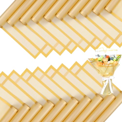 FUHITIM 20 Sheets Flower Wrapping Paper - Waterproof Floral Bouquet Packaging Paper for DIY Crafts，Florist Supplies Packaging Paper for Wedding Birthday Gift (Translucent Gold) - Image 1