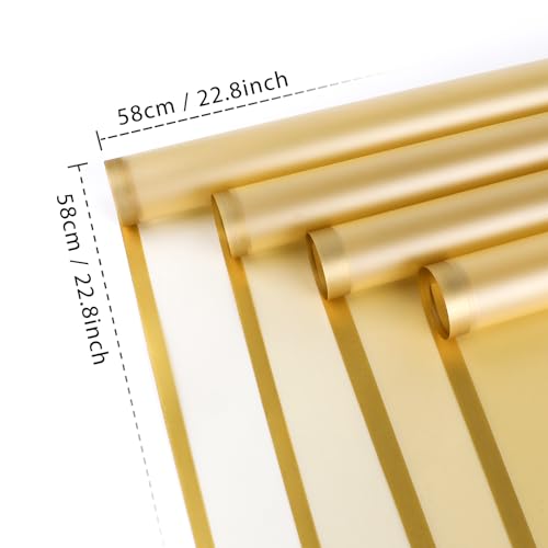 FUHITIM 20 Sheets Flower Wrapping Paper - Waterproof Floral Bouquet Packaging Paper for DIY Crafts，Florist Supplies Packaging Paper for Wedding Birthday Gift (Translucent Gold) - Image 2