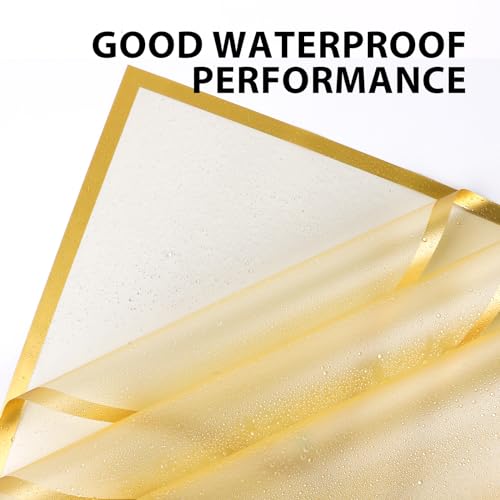FUHITIM 20 Sheets Flower Wrapping Paper - Waterproof Floral Bouquet Packaging Paper for DIY Crafts，Florist Supplies Packaging Paper for Wedding Birthday Gift (Translucent Gold) - Image 3