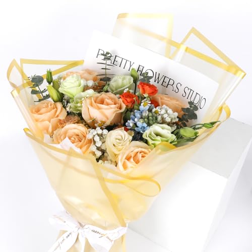FUHITIM 20 Sheets Flower Wrapping Paper - Waterproof Floral Bouquet Packaging Paper for DIY Crafts，Florist Supplies Packaging Paper for Wedding Birthday Gift (Translucent Gold) - Image 5