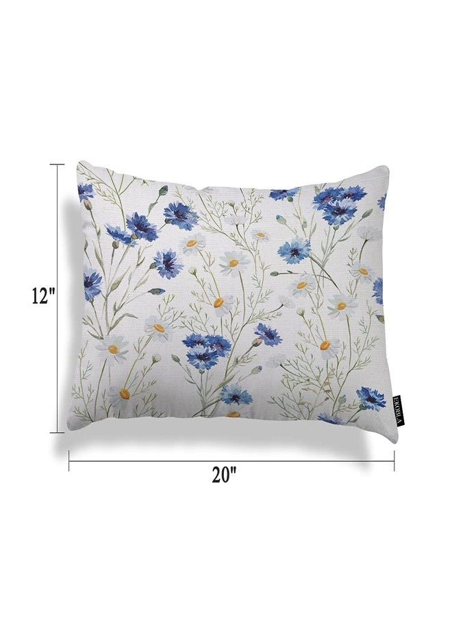 EKOBLA Watercolor Flowers Home Decorative Rectangle Pillow Cases Blue Cornflower White Daisy Spring Blossom Lumbar Cotton Linen Throw Pillow Covers Cushion Case Rectangle Oblong 12x20 Inches - Image 5