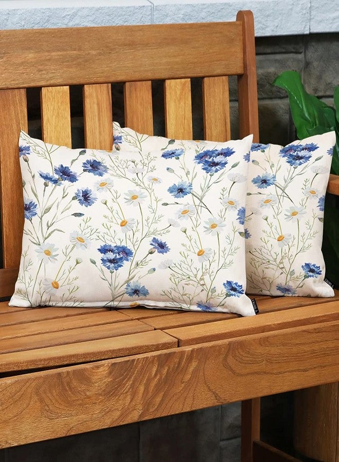 EKOBLA Watercolor Flowers Home Decorative Rectangle Pillow Cases Blue Cornflower White Daisy Spring Blossom Lumbar Cotton Linen Throw Pillow Covers Cushion Case Rectangle Oblong 12x20 Inches - Image 3