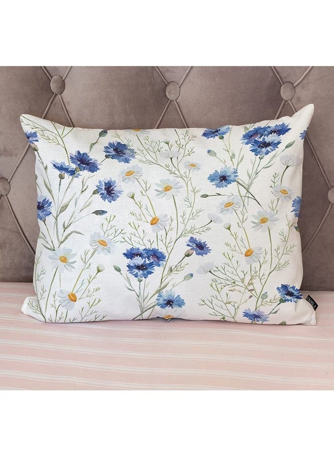 EKOBLA Watercolor Flowers Home Decorative Rectangle Pillow Cases Blue Cornflower White Daisy Spring Blossom Lumbar Cotton Linen Throw Pillow Covers Cushion Case Rectangle Oblong 12x20 Inches - Image 4
