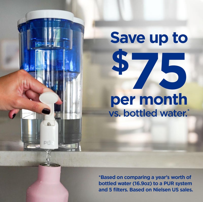 PUR 30-Cup Countertop Water Filter Dispenser, 1 Genuine PUR Filter, 2-in-1 Powerful Filtration, Lasts 2 Months or 40 Gallons, Dishwasher Safe, White/Blue (DS1800Z) - Image 4