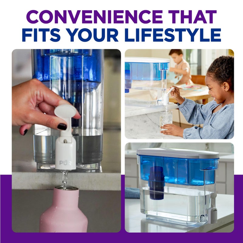 PUR 30-Cup Countertop Water Filter Dispenser, 1 Genuine PUR Filter, 2-in-1 Powerful Filtration, Lasts 2 Months or 40 Gallons, Dishwasher Safe, White/Blue (DS1800Z) - Image 5