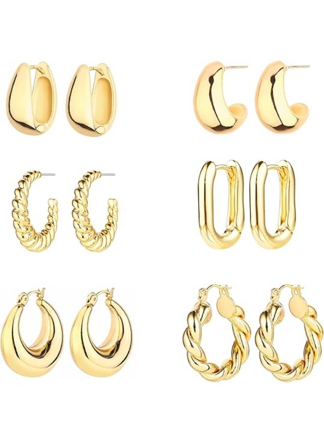 Ucanbe 6 Pairs Elegant Hollow Hoop Earrings Set – C-Shape, Waterdrop, Braided & Geometric Design, Lightweight Statement Jewelry for Women - Image 1