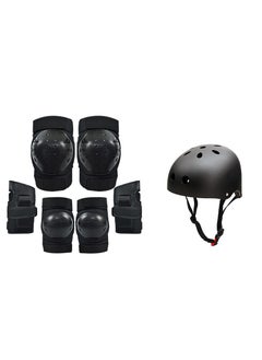 Generic Protective Gear Set 7 in 1 Knee Elbow Pad Wrist Guard Helmet Multi Sports Safety Protection for Kids  - Image 1