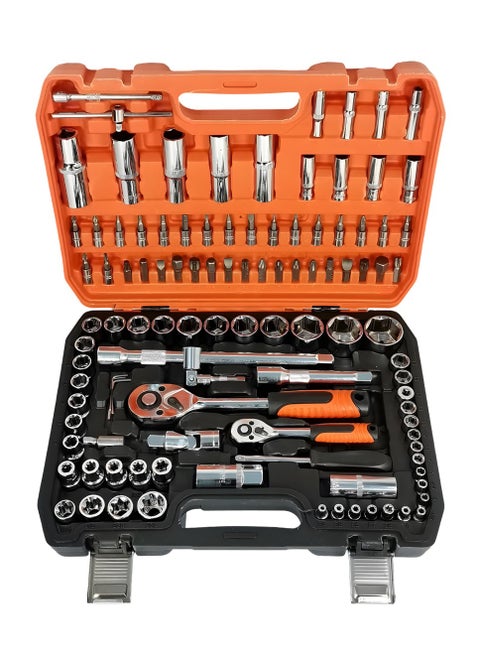 108-Piece Professional Socket Set – Chrome Vanadium Steel, Complete Tool Kit with Ratchet Handle, Extension Bars, Hex Sockets, Universal Joints, Portable Case – Ideal for Automotive, Repair, and DIY Projects.