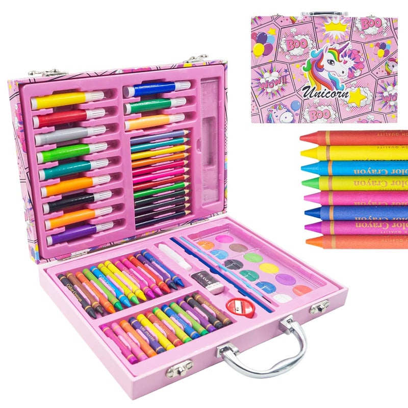 Wish key 67 Pieces Art Set for Kids with Unicorn Theme Case, Art and Craft Supplies Kit for Drawing and Painting with Sketch Pen, Paint Colors, Brush, Color Pencils, Crayons (Pack of 1, Pink) - Image 1