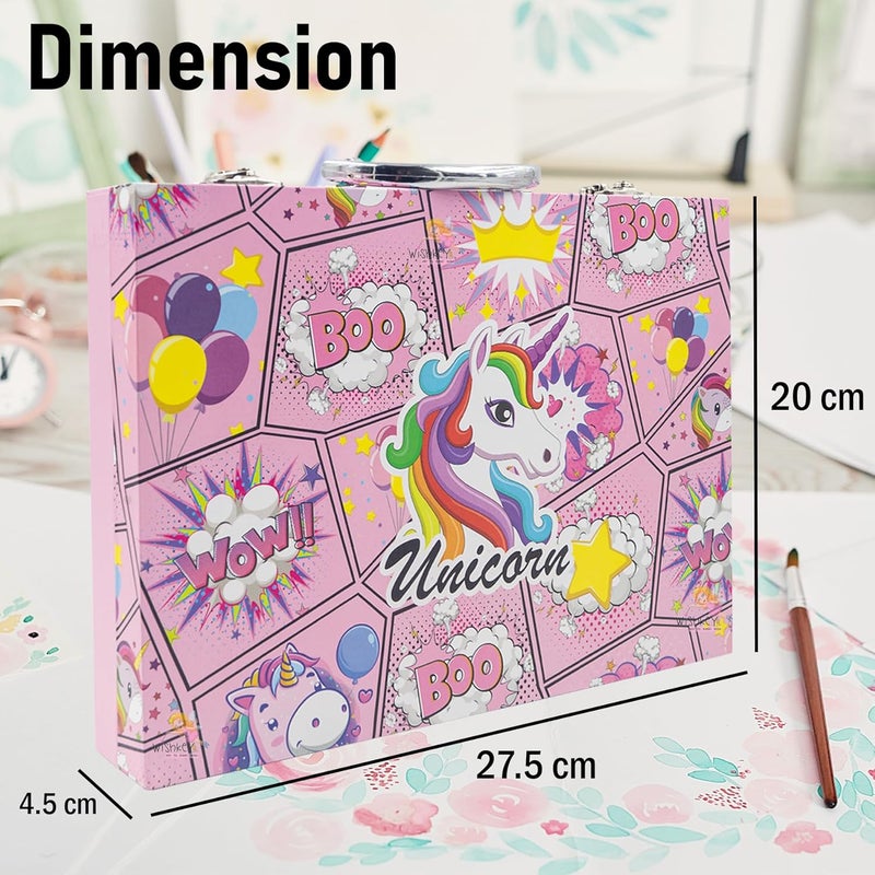 Wish key 67 Pieces Art Set for Kids with Unicorn Theme Case, Art and Craft Supplies Kit for Drawing and Painting with Sketch Pen, Paint Colors, Brush, Color Pencils, Crayons (Pack of 1, Pink) - Image 2
