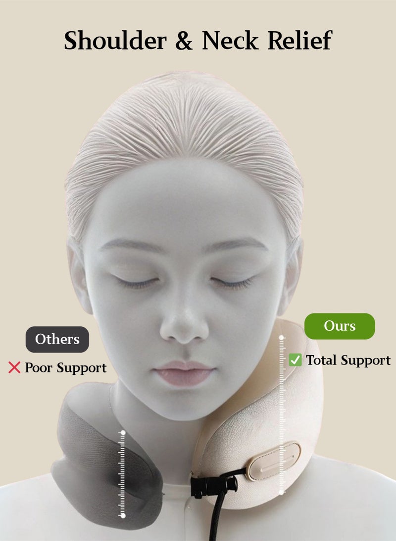 وسادة رقبة سفر مزودة بالذاكرة، شكل حرف U، 23x23x12سم، ناعمة وقابلة للتعديل مع دعم الرأس، حقيبة تخزين بيضوية الشكل لسهولة الحمل وحفظ المساحة، مناسبة للطائرة والسيارة والمنزل والمكتب، اللون أخضر - Image 4