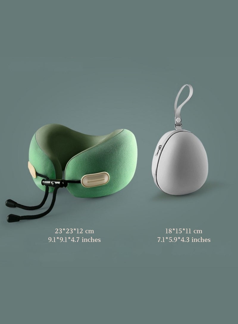 Travel Neck Pillow Memory Foam U Shape with Adjustable Head Support, Soft Green Ergonomic Pillow for Airplane & Car Travel, Portable Bag for Easy Carry, Ideal for Home & Office - Image 2
