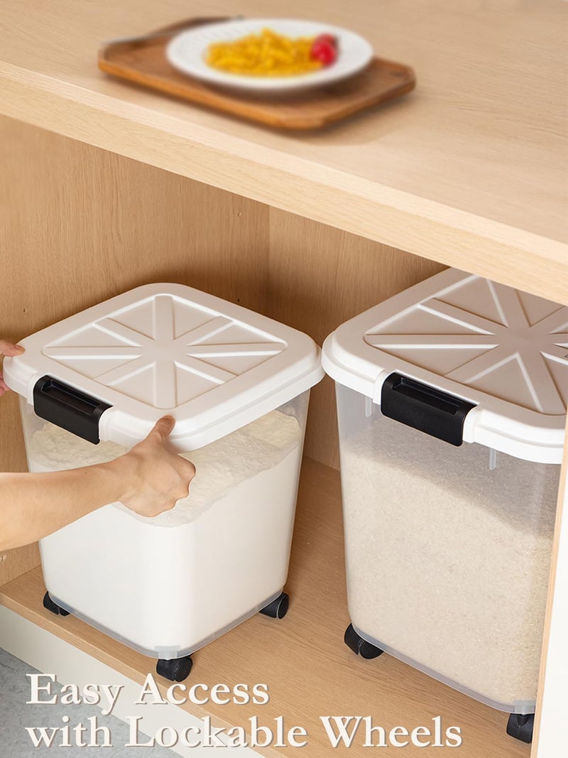 LivLab Mker Rice Dispenser - 50LBS Airtight food storage container with lids,cereal flour storage container with wheels, flour bin rice organizer (25KG) - Image 3