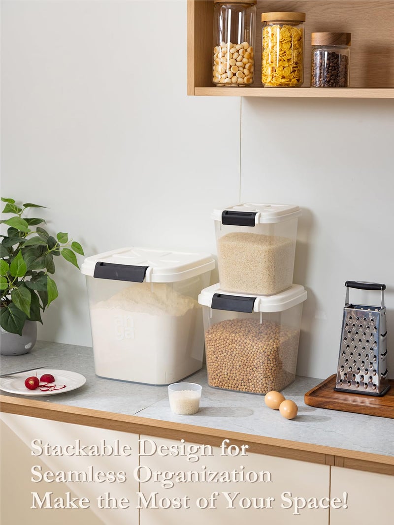 LivLab Mker Rice Dispenser - 50LBS Airtight food storage container with lids,cereal flour storage container with wheels, flour bin rice organizer (25KG) - Image 4