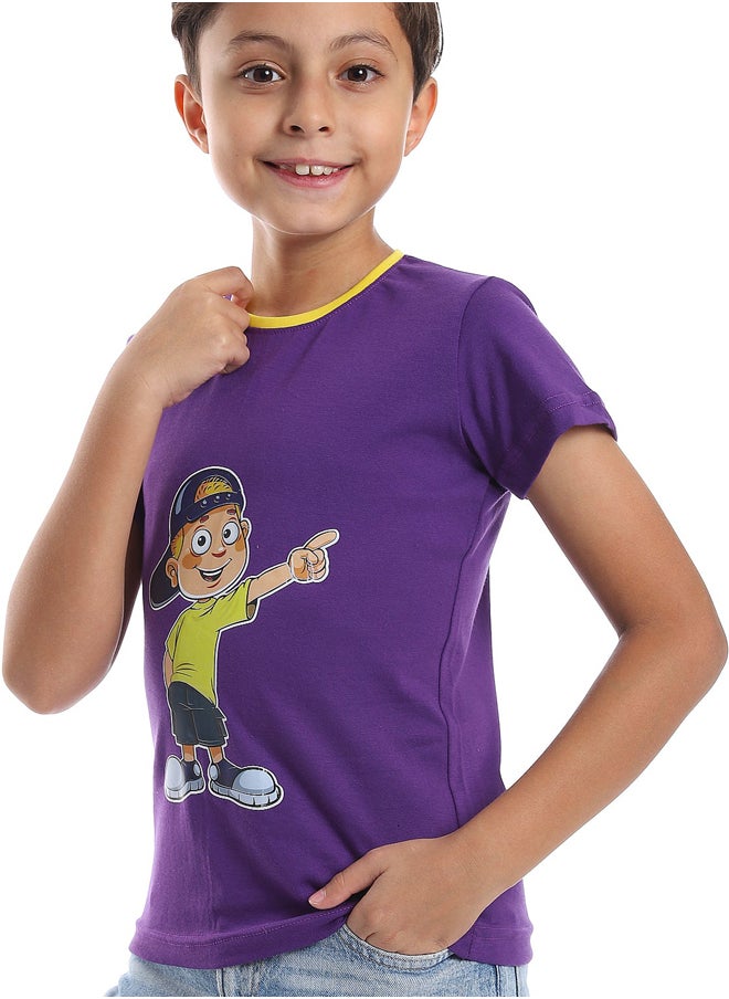 Andora - Printed Pattern Short Sleeves Boys T-Shirt_Purple - Image 1