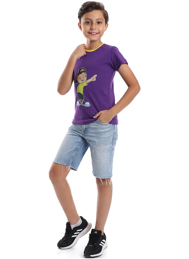 Andora - Printed Pattern Short Sleeves Boys T-Shirt_Purple - Image 1