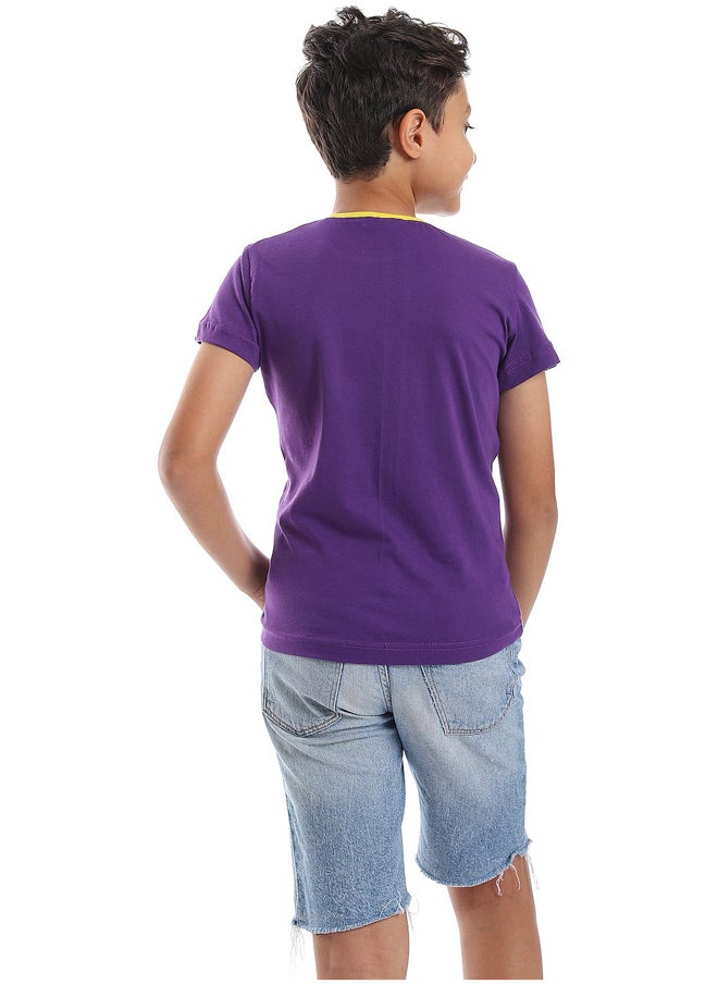 Andora - Printed Pattern Short Sleeves Boys T-Shirt_Purple - Image 1