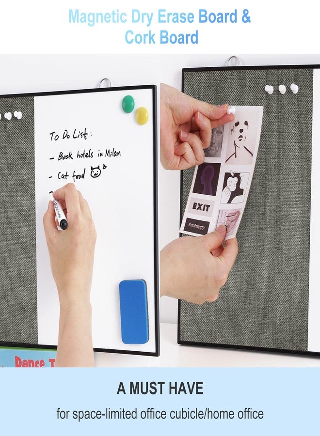 ARCOBIS Dry Erase Linen Board, 12"X16" Small Cork Board White Board Combination, Double-Sided Magnetic Bulletin Board for Wall, Vision Board for Home, Office, School, Grey - Image 2