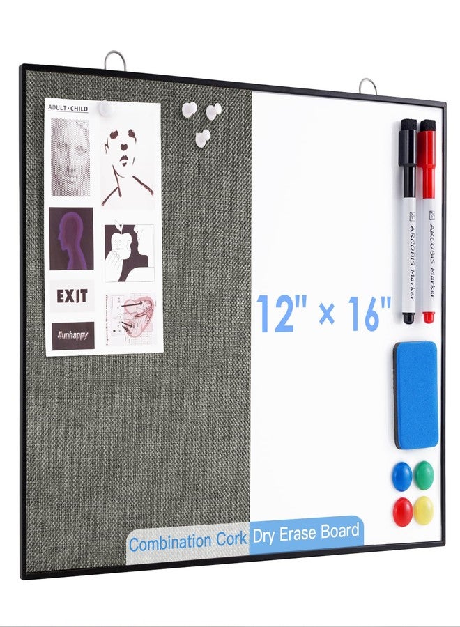 ARCOBIS Dry Erase Linen Board, 12"X16" Small Cork Board White Board Combination, Double-Sided Magnetic Bulletin Board for Wall, Vision Board for Home, Office, School, Grey - Image 1