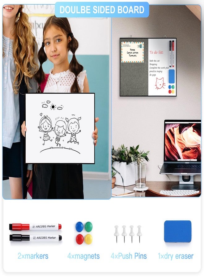 ARCOBIS Dry Erase Linen Board, 12"X16" Small Cork Board White Board Combination, Double-Sided Magnetic Bulletin Board for Wall, Vision Board for Home, Office, School, Grey - Image 5
