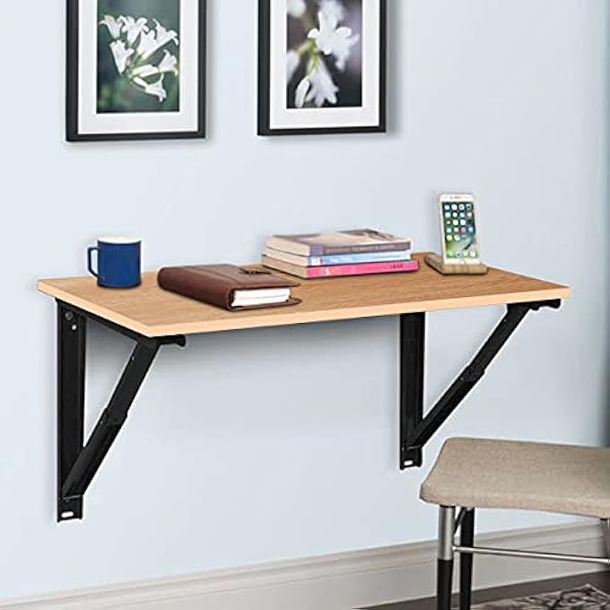 rayihni FOLDING WALL MOUNT LAPTOP SHELF FOR STUDY/OFFICE BALCONY/KITCHEN TABLE MADE IN INDIA (80CM*40 CM) BEIGE - Image 1