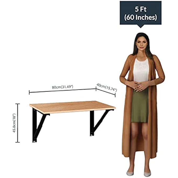 rayihni FOLDING WALL MOUNT LAPTOP SHELF FOR STUDY/OFFICE BALCONY/KITCHEN TABLE MADE IN INDIA (80CM*40 CM) BEIGE - Image 2