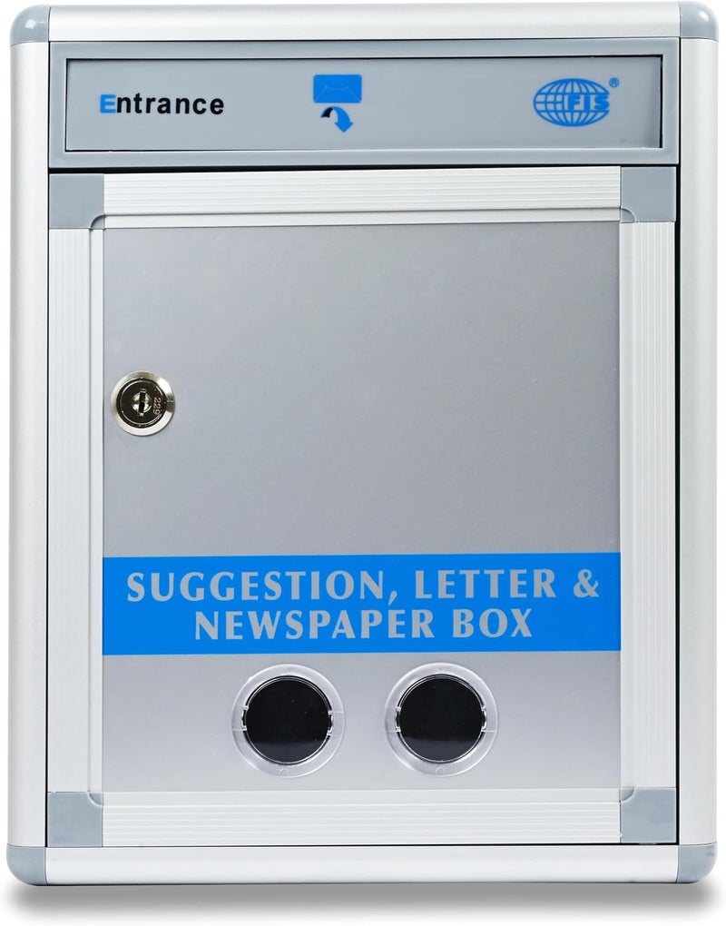 FIS Suggestion, Letter & Newspaper Box - Wall-Mount, Aluminum, Silver Grey, 315x252x110mm - Image 1