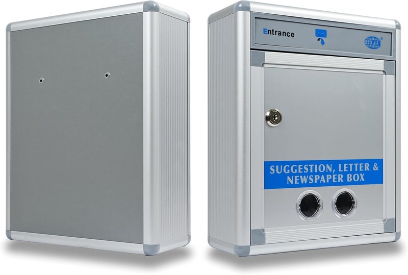 FIS Suggestion, Letter & Newspaper Box - Wall-Mount, Aluminum, Silver Grey, 315x252x110mm - Image 2
