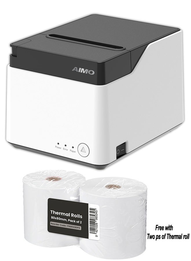 AIMO Aimo POS QF300 80MM Receipt Printer USB/USB+LAN/USB+Serial Ports with Free 2-PCS of 80x80mm Receipt Thermal Paper Roll.  - Image 1
